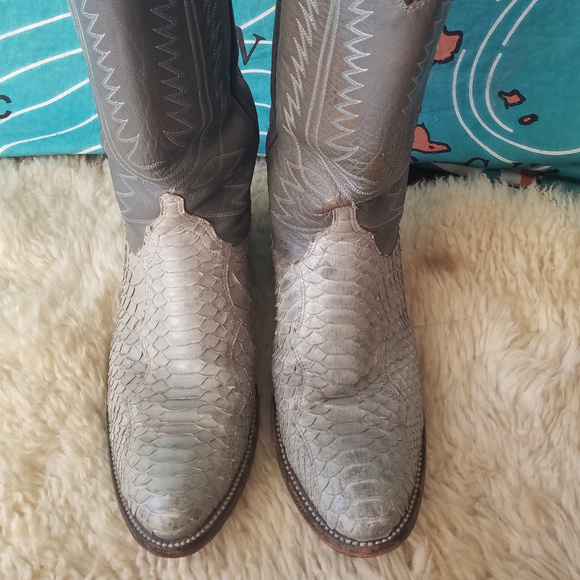 Vintage Blue Snakeskin Cowboy Boots - Picture 4 of 7